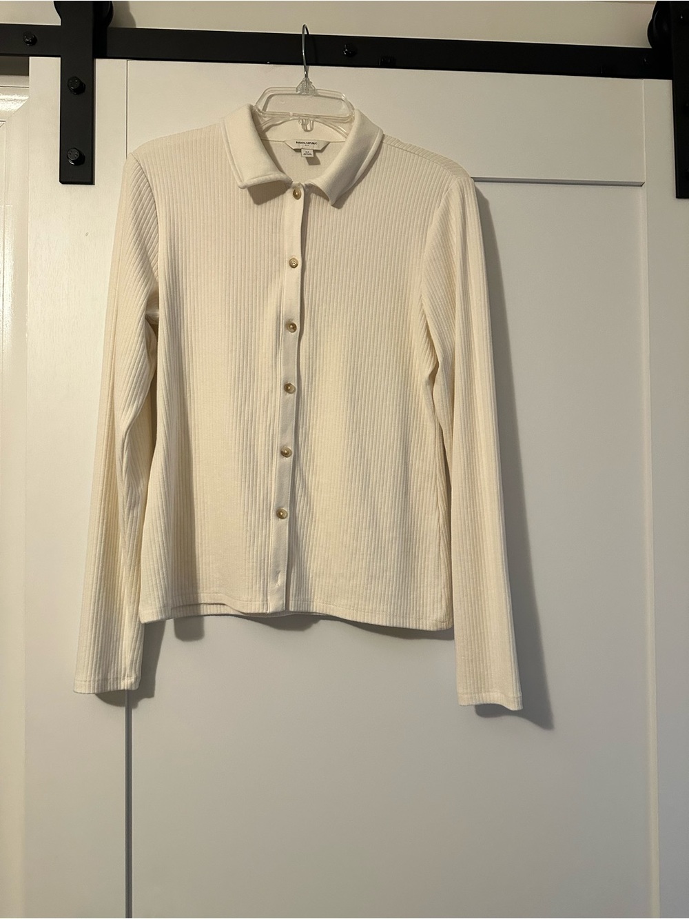 Banana Republic Women's Cream Ribbed Button-Front Polo Top